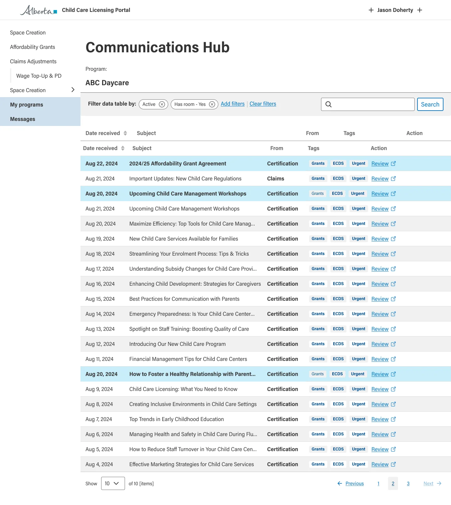 Search and filters help find a specific message.