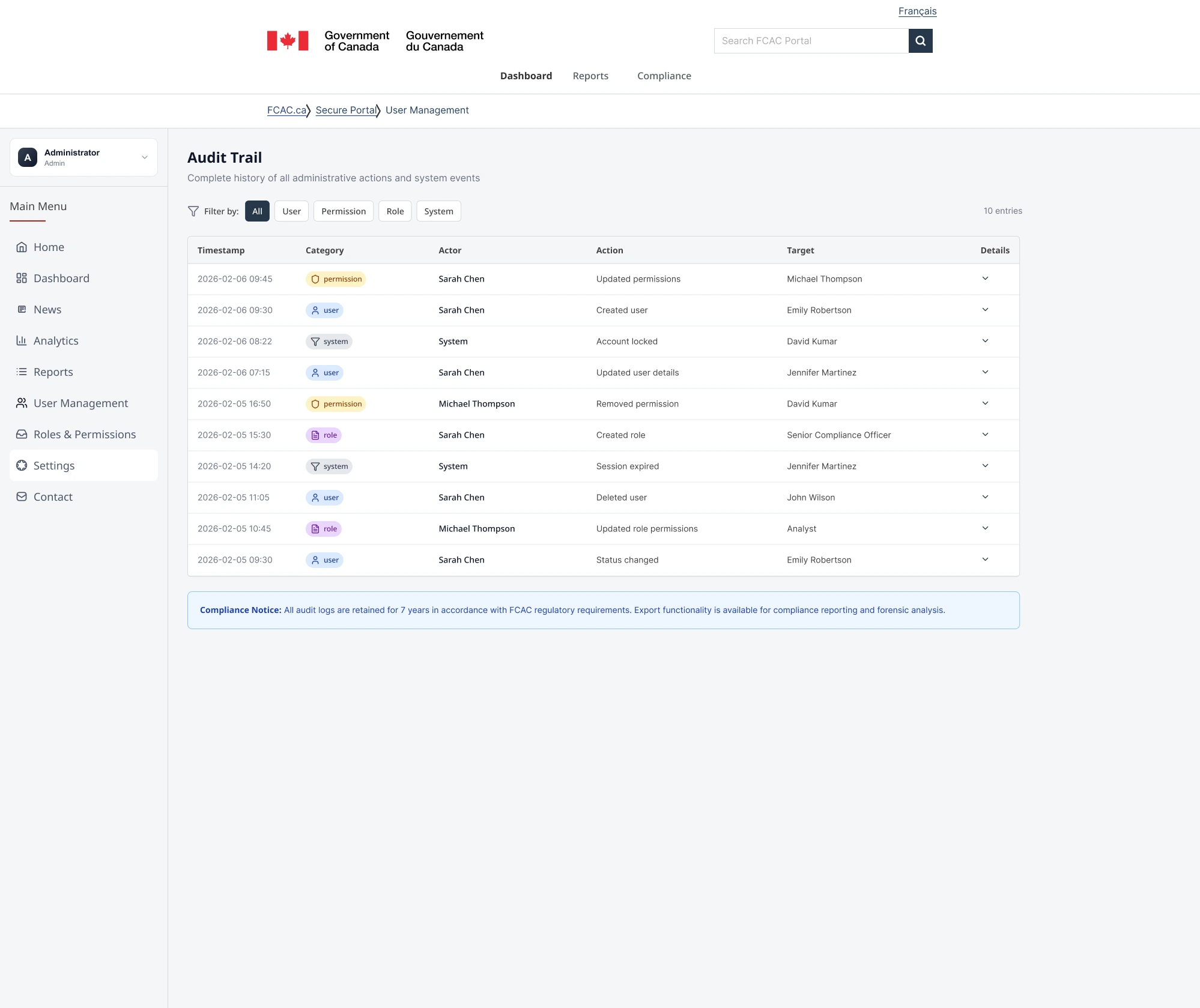 An activity view organizes events by user, action, resource, and status.