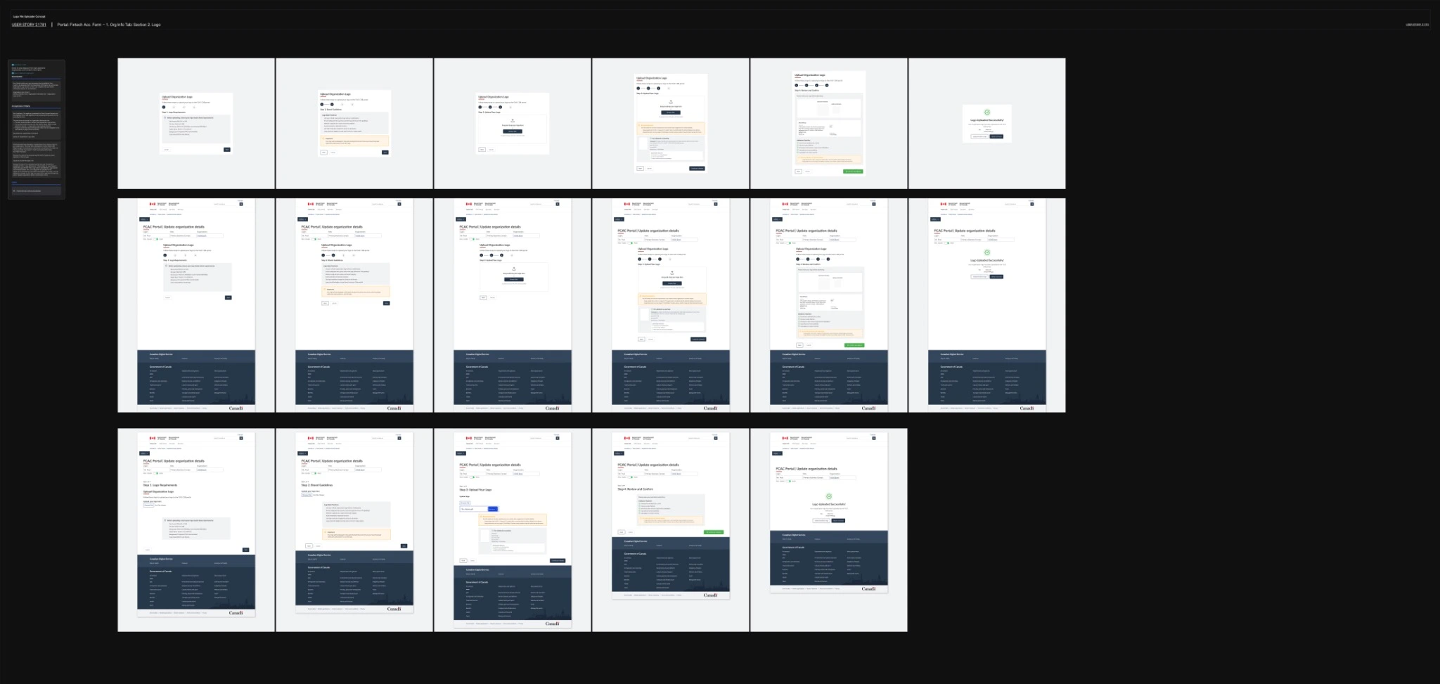 The design board brings upload component states and their page context together.