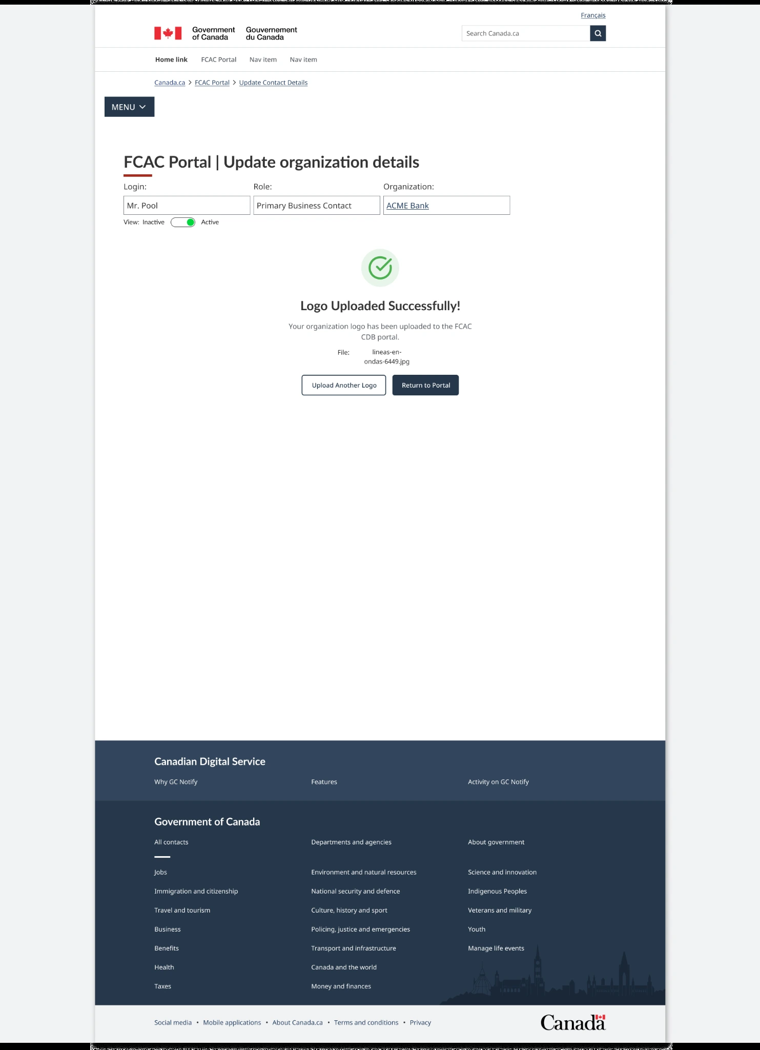Completion feedback confirms the logo-upload action.