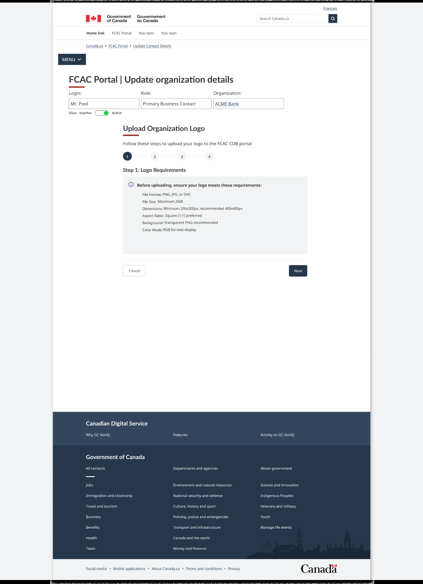 Initial organisation-logo upload screen.
