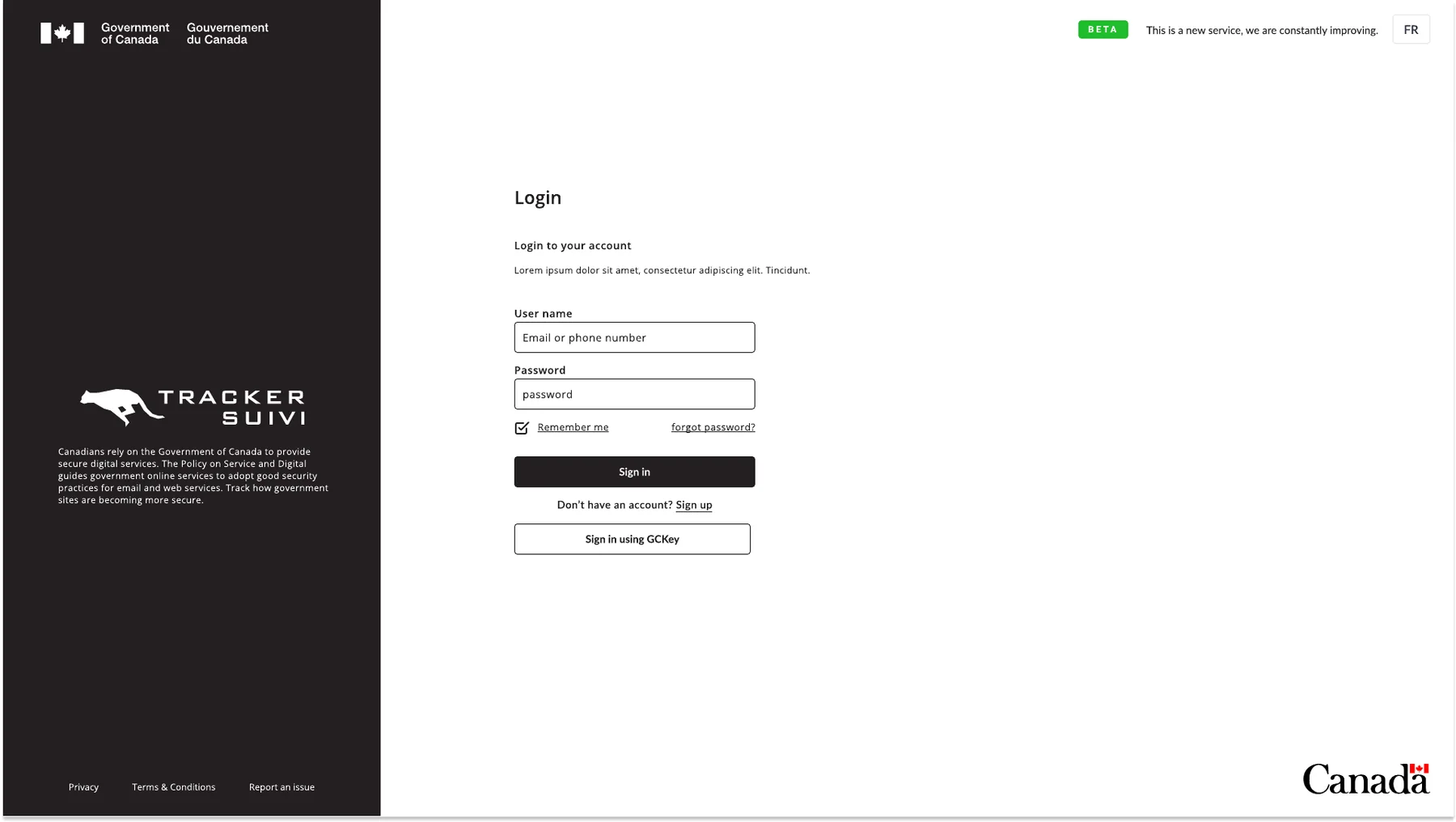 Sign in with a username or phone number and password, or use GCKey.